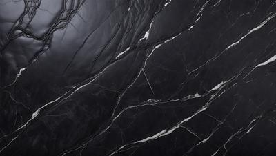 The primary subject of the image is a black and white marble wall. The setting is a dark room, and the visual style is a close-up of the marble wall. The colors and mood of the image are predominantly dark, with the marble wall being the main focus.