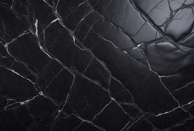 The primary subject of the image is a close-up of a marble countertop. The setting is a black background, which contrasts with the marble countertop. The visual style is a photo, showcasing the natural texture and patterns of the marble. The colors and mood of the image are predominantly black and white, giving it a classic and elegant appearance.