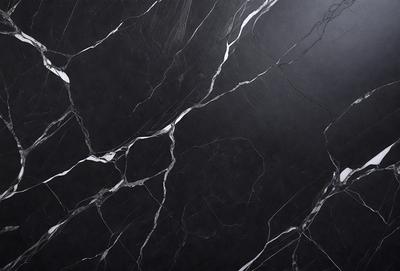 The primary subject of the image is a black marble wall with a pattern of white veins. The setting is a room with a black background, and the visual style is a close-up of the marble wall. The colors and mood of the image are dark and dramatic, with the contrasting white veins adding a touch of elegance and sophistication to the overall appearance.