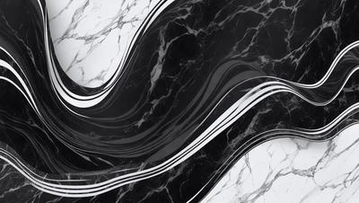 The primary subject of the image is a black and white marble pattern. The setting is a marble surface, and the visual style is a pattern or texture. The dominant colors are black and white, creating a classic and elegant atmosphere.