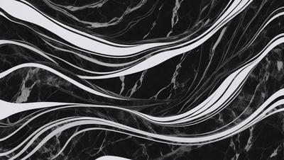 The primary subject of the image is a black and white marble pattern. The setting is a black background, which contrasts with the marble pattern. The visual style is a combination of a photo and a digital art, illustration, or drawing. The dominant colors are black and white, creating a classic and elegant atmosphere.