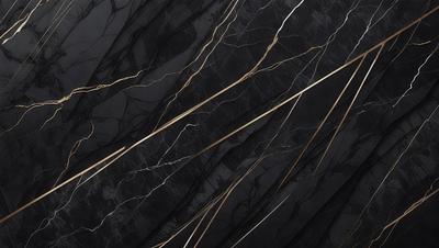 The primary subject of the image is a close-up of a marble surface with gold streaks. The setting is a black background, which contrasts with the marble and gold elements. The visual style is a combination of a photo and digital art, creating a unique and intriguing pattern. The colors and mood of the image are predominantly black and gold, giving it a luxurious and elegant appearance.
