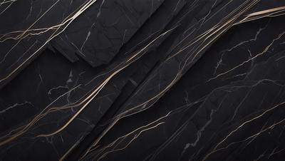 The primary subject of the image is a black marble countertop with a gold streak running through it. The setting is a kitchen, and the visual style is a close-up of the marble countertop. The colors and mood of the image are predominantly black and gold, giving it a luxurious and elegant appearance.