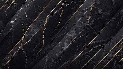 The primary subject of the image is a marble surface with a pattern of gold stripes. The setting is a black and gold marble wall, which serves as the background. The visual style is a combination of digital art and illustration, creating a unique and eye-catching design. The colors and mood of the image are predominantly black and gold, giving it a luxurious and elegant appearance.