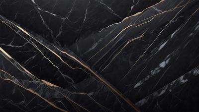 The primary subject of the image is a marble surface with a pattern of gold streaks. The setting is a dark room, and the visual style is a close-up of the marble surface. The colors and mood of the image are predominantly dark, with the gold streaks adding a touch of warmth and contrast.
