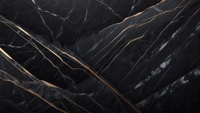 The primary subject of the image is a marble surface with a pattern of gold streaks. The setting is a dark room, and the visual style is a close-up of the marble surface. The colors and mood of the image are predominantly dark, with the gold streaks adding a touch of warmth and sophistication.