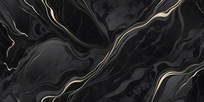 The primary subject of the image is a black and gold marble pattern. The setting is a black background, and the visual style appears to be a digital art or illustration. The dominant colors are black and gold, creating a sophisticated and elegant atmosphere.