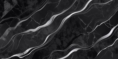 The primary subject of the image is a black and white marble pattern. The setting is a black background, which contrasts with the marble pattern. The visual style is a combination of a photo and a digital art, illustration, or drawing. The dominant colors are black and white, creating a classic and elegant atmosphere.