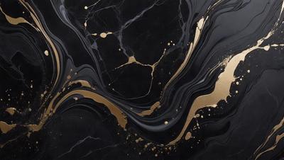 The primary subject of the image is a marble countertop with a gold-colored design. The setting is a kitchen, and the visual style is a combination of photo and digital art. The countertop features a gold-colored design, which adds a luxurious touch to the space. The overall atmosphere is elegant and sophisticated.