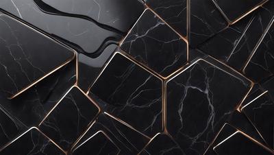 The primary subject of the image is a black and gold marble pattern. The setting is a black and gold marble wall, which serves as the background. The visual style is a close-up of the marble pattern, showcasing the intricate details of the design. The colors and mood of the image are predominantly black and gold, giving it a luxurious and elegant appearance.
