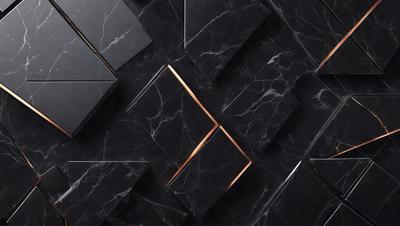 The primary subject of the image is a black and gold marble pattern. The setting is a black and white marble surface, which serves as the background. The visual style is a combination of photo and digital art, creating a unique and intricate pattern. The colors and mood of the image are predominantly black and gold, giving it a sophisticated and elegant appearance.