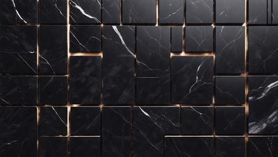 The primary subject of the image is a black and white marble tile wall. The setting is a room with a black and white marble tile floor. The visual style is a close-up of the marble tile wall, showcasing the intricate patterns and textures. The colors and mood of the image are predominantly black and white, giving it a classic and elegant appearance.