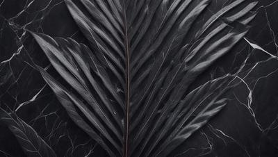 The primary subject of the image is a large, dark, and textured leaf. The leaf is prominently displayed in the foreground, covering a significant portion of the image. The setting is a black background, which contrasts with the leaf's dark color. The visual style is a close-up of the leaf, emphasizing its texture and details. The colors and mood of the image are predominantly dark, creating a moody and dramatic atmosphere.