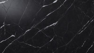 The primary subject of the image is a marble countertop with a black background. The countertop features a pattern of white and black stripes, giving it a unique and elegant appearance. The visual style of the image is a close-up of the marble countertop, showcasing its intricate design and texture. The colors and mood of the image are predominantly black and white, creating a sophisticated and timeless atmosphere.