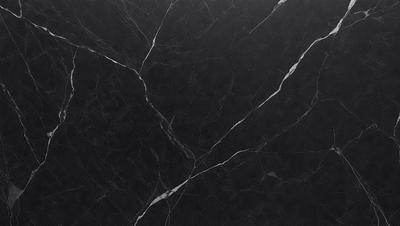 The primary subject of the image is a marble countertop with a black background. The countertop features a pattern of white and black veins, giving it a unique and elegant appearance. The visual style of the image is a close-up of the marble countertop, showcasing its intricate details. The colors and mood of the image are predominantly black and white, creating a sophisticated and timeless atmosphere.