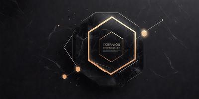 The primary subject of the image is a logo or design element, which is displayed on a black background. The setting or background consists of a marble-like texture, giving the image a sophisticated and elegant appearance. The visual style is a combination of digital art and illustration, creating a unique and eye-catching design. The colors and mood of the image are predominantly black and gold, giving it a luxurious and professional feel.
