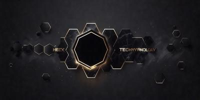 The primary subject of the image is a logo or design element, which features a gold circle with a black background. The setting is a dark background, which contrasts with the gold and black design. The visual style appears to be a combination of digital art and illustration, creating a modern and sophisticated appearance. The colors and mood of the image are predominantly dark and bold, with the gold circle and black background providing a striking contrast against the dark background.