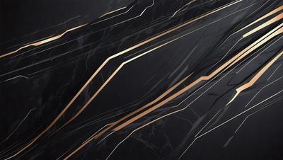 The primary subject of the image is a black and gold marble pattern. The setting is a black background, and the visual style appears to be a digital art or illustration. The dominant colors are black and gold, creating a sophisticated and elegant atmosphere.
