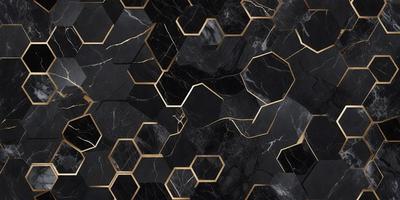 The primary subject of the image is a black and gold marble pattern. The setting is a black and gold marble wall, which serves as the background. The visual style is a close-up of the marble pattern, showcasing the intricate details of the design. The colors and mood of the image are predominantly black and gold, giving it a luxurious and elegant appearance.