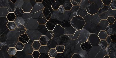 The primary subject of the image is a black and gold marble pattern. The setting is a black and gold marble wall, which serves as the background. The visual style is a close-up of the marble pattern, showcasing the intricate details of the design. The colors and mood of the image are predominantly black and gold, giving it a luxurious and elegant appearance.