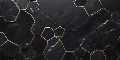 The primary subject of the image is a black marble wall with a gold pattern. The setting is a room with a black and gold marble wall as the main focus. The visual style is a close-up of the marble wall, showcasing the intricate gold pattern. The colors and mood of the image are predominantly black and gold, creating a luxurious and elegant atmosphere.