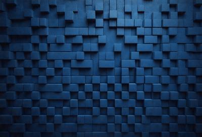 The primary subject of the image is a blue wall with a pattern of square tiles. The setting is a room with a blue background, and the visual style is a close-up of the blue wall. The dominant colors are blue and white, creating a calm and soothing atmosphere.