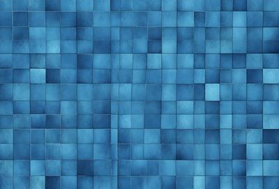 The primary subject of the image is a blue tile wall. The setting is a room with a blue tile floor. The visual style is a patterned blue tile wall, which gives the room a modern and stylish appearance. The dominant colors are blue and white, creating a calm and soothing atmosphere.