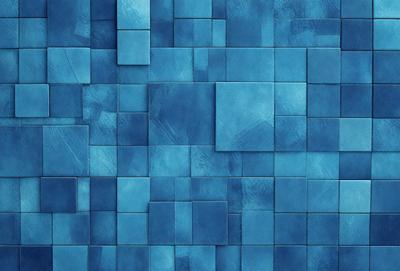 The primary subject of the image is a blue tile wall. The setting is a room with a blue tile wall, which is the main object of the image. The visual style is a close-up of the blue tile wall, showcasing its texture and pattern. The dominant colors are blue and white, creating a calm and soothing atmosphere.