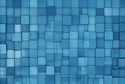 The primary subject of the image is a blue and white patterned wallpaper. The setting is a blue wall, and the visual style is a digital art or illustration. The dominant colors are blue and white, creating a calm and soothing atmosphere.