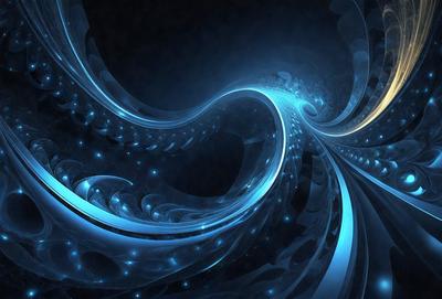 The primary subject of the image is a blue, swirling, and spiraling pattern. The setting is a dark background, which contrasts with the vibrant blue color of the pattern. The visual style is a digital art or illustration, as the pattern appears to be a digital creation. The colors and mood of the image are predominantly blue, creating a sense of calmness and tranquility.