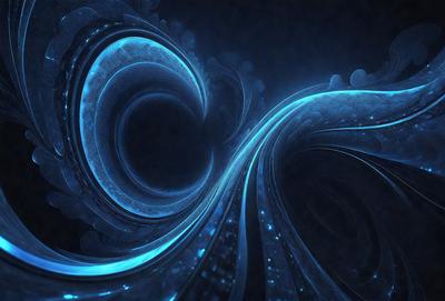 The primary subject of the image is a blue spiral design, which appears to be a digital art or illustration. The setting is a dark background, which contrasts with the blue spiral. The visual style is a combination of digital art and illustration, creating a unique and captivating design. The colors and mood of the image are predominantly blue, giving it a calm and serene atmosphere.