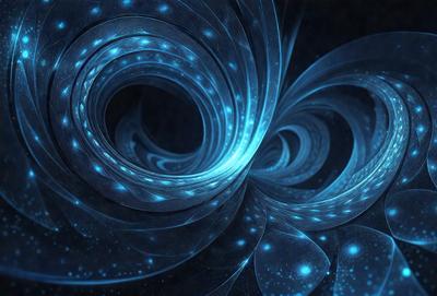 The primary subject of the image is a blue spiral pattern, which appears to be a digital art or illustration. The setting is a dark background, which contrasts with the bright blue spiral. The visual style is a combination of digital art and illustration, creating a unique and captivating design. The colors and mood of the image are predominantly blue, giving it a calm and serene atmosphere.