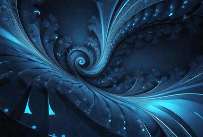 The primary subject of the image is a blue spiral design, which appears to be a digital art or illustration. The setting is a blue background, and the visual style suggests that it is a digital artwork or a pattern. The colors and mood of the image are predominantly blue, creating a calm and serene atmosphere.