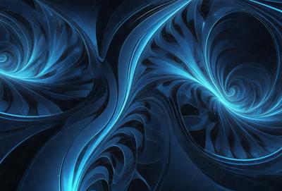 The primary subject of the image is a blue spiral pattern. The setting is a dark blue background, which creates a contrast with the spiral pattern. The visual style is a digital art or illustration, as the spiral pattern is intricately designed and detailed. The colors and mood of the image are predominantly blue, creating a calm and serene atmosphere.
