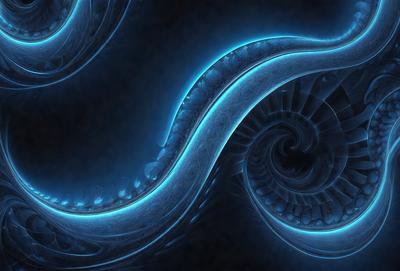 The primary subject of the image is a spiral-shaped object, possibly a blue spiral or a blue and white spiral, with a blue background. The visual style appears to be a digital art or illustration, as the spiral is depicted in a detailed and intricate manner. The colors and mood of the image are predominantly blue, creating a calm and serene atmosphere.