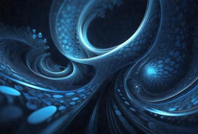 The primary subject of the image is a blue and white spiral pattern. The setting is a dark blue background, which creates a contrasting and visually striking effect. The visual style is a combination of digital art and illustration, with the spiral pattern resembling a blue and white swirl. The colors and mood of the image are predominantly dark blue and white, giving it a calm and serene atmosphere.
