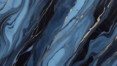 The primary subject of the image is a blue and gold marble tile. The setting is a wall with a blue and gold marble tile pattern. The visual style is a close-up of the marble tile, showcasing its intricate design. The colors and mood of the image are predominantly blue and gold, creating a luxurious and elegant atmosphere.