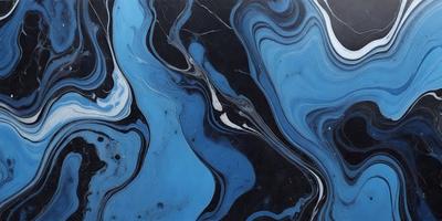 The primary subject of the image is a blue and black marbled surface, which appears to be a piece of marble or a marbled wall. The setting is a room with a black and blue marbled wall, and the visual style is a close-up of the marbled surface. The colors and mood of the image are predominantly blue and black, creating a striking and visually appealing scene.