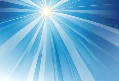 The primary subject of the image is a bright sun shining through the sky. The setting is a clear blue sky, which serves as the perfect backdrop for the sun's rays. The visual style of the image is a combination of photo and digital art, creating a vibrant and lively atmosphere. The colors and mood of the image are predominantly blue and bright, with the sun's rays creating a sense of warmth and energy.
