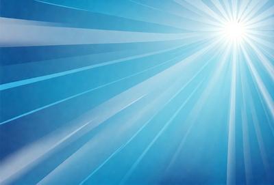 The primary subject of the image is a bright, shining light source, which appears to be a sun or a light bulb. The light source is located in the upper right corner of the image. The setting is a blue sky, which serves as the background for the light source. The visual style of the image is a combination of photo and digital art, creating a vibrant and dynamic scene. The colors and mood of the image are predominantly blue, with the bright light source adding a sense of warmth and energy to