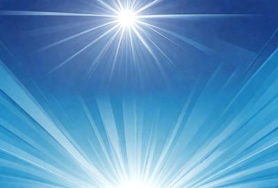 Primary subject: Sunlight
Setting/background: Blue sky
Visual style: Photo
Colors and mood: Bright, vibrant, and energetic