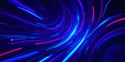 The primary subject of the image is a swirling, colorful pattern of light, which appears to be a digital art or illustration. The setting is a dark background, which contrasts with the vibrant colors of the light pattern. The visual style is a mix of digital art and light patterns, creating a unique and captivating atmosphere. The dominant colors are purple, blue, and pink, which contribute to the overall mood of the image.