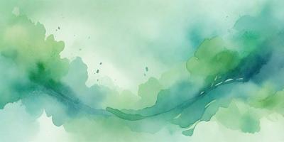 The primary subject of the image is a watercolor painting of a wave. The setting is a blue ocean, and the visual style is a watercolor painting. The dominant colors are blue and green, creating a serene and calming atmosphere.