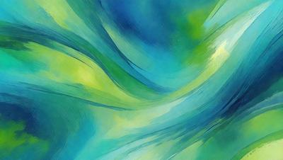 The primary subject of the image is a painting of a blue and green ocean. The setting is a blue and green ocean, and the visual style is a painting. The dominant colors and overall atmosphere are blue and green, creating a serene and calming mood.