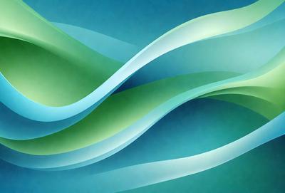 The primary subject of the image is a blue and green wave pattern. The setting is a blue background, and the visual style appears to be a digital art or illustration. The dominant colors are blue and green, creating a calm and soothing atmosphere.