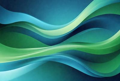 The primary subject of the image is a blue and green wave pattern. The setting is a blue background, and the visual style appears to be a digital art or illustration. The dominant colors are blue and green, creating a calm and soothing atmosphere.
