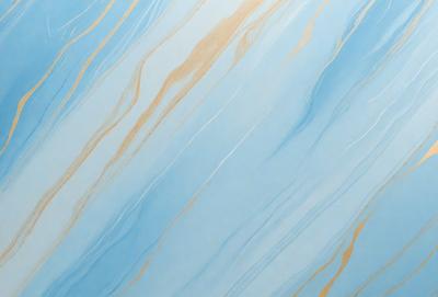 The primary subject of the image is a blue and gold swirling pattern, which appears to be a painting or a digital artwork. The setting is a blue background, and the visual style is a combination of photo and digital art. The dominant colors are blue and gold, creating a vibrant and lively atmosphere.
