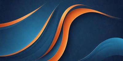 The primary subject of the image is a blue and orange abstract art piece. The setting is a blue background, and the visual style appears to be a digital art or illustration. The dominant colors are blue and orange, creating a vibrant and energetic atmosphere.