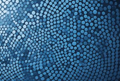 The primary subject of the image is a blue background with a pattern of white circles. The setting appears to be a digital art or illustration, as the circles are arranged in a visually appealing manner. The visual style is a combination of a photo and digital art, creating a unique and interesting pattern. The colors and mood of the image are predominantly blue and white, giving it a calm and serene atmosphere.