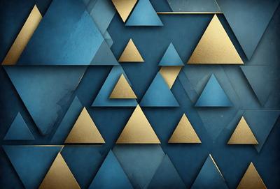 The primary subject of the image is a blue and gold patterned wallpaper. The setting is a blue background, and the visual style is a combination of digital art and illustration. The dominant colors are blue and gold, creating a rich and luxurious atmosphere.